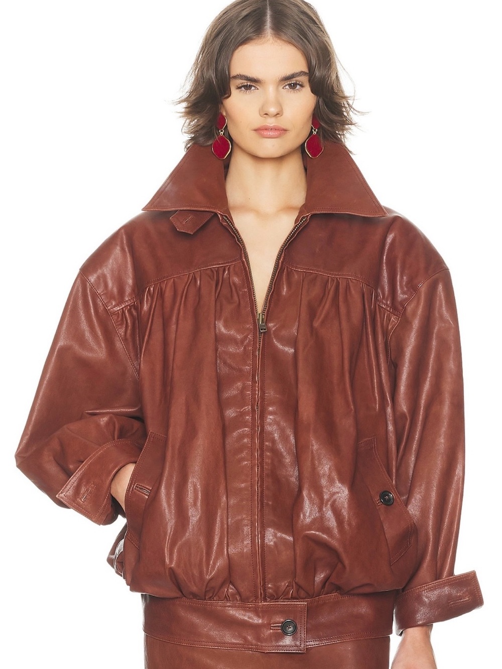 HELSA The Shirred Oversized Leather Jacket NWT - Picture 6 of 6